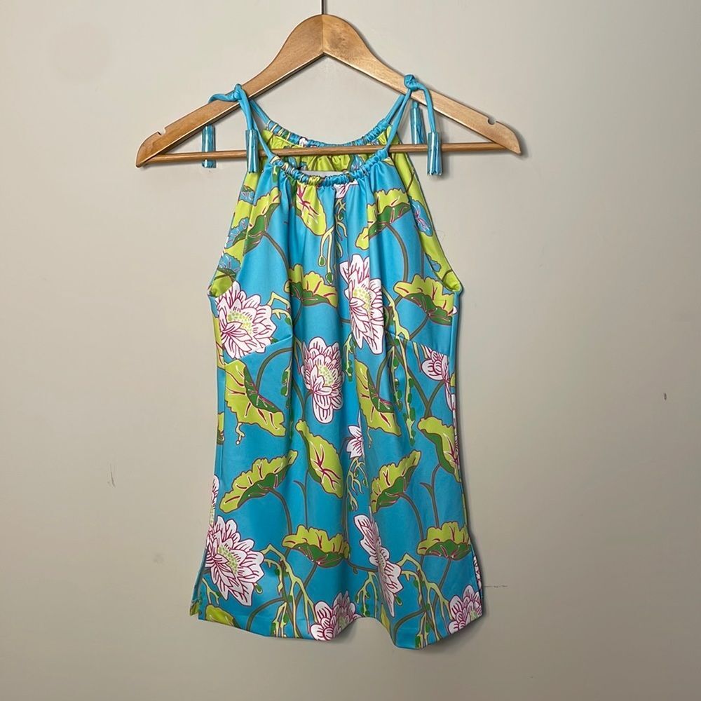 Gretchen Scott Designs Blue Floral Halter Tank